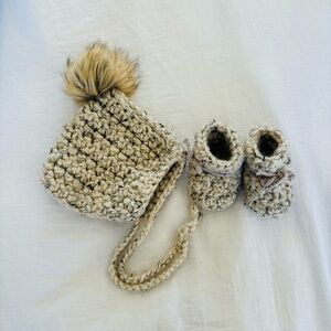 Handmade Newborn Hand Knit Hat and Booties